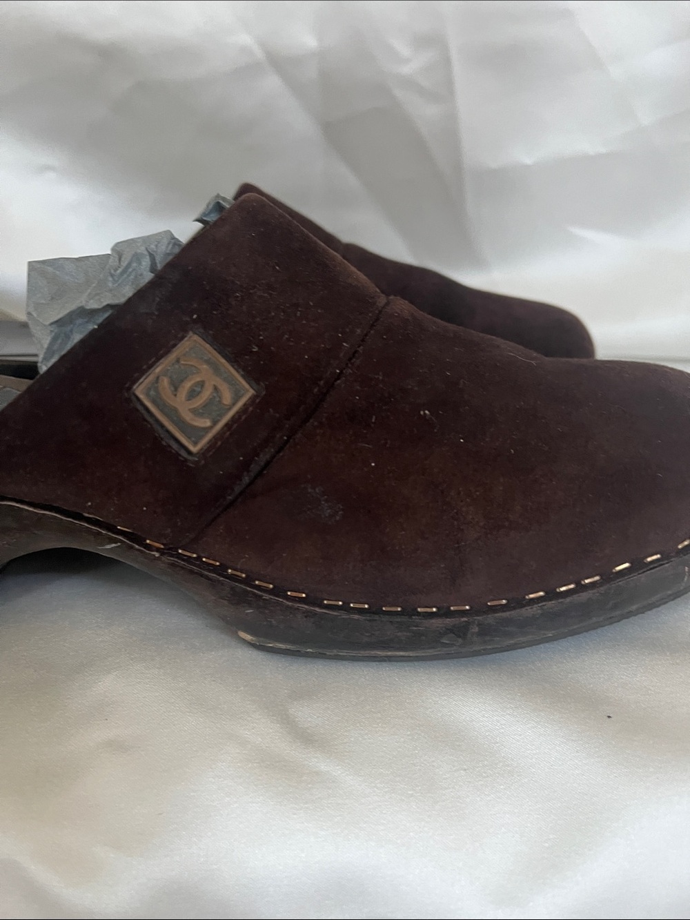 Chanel Brown Suede Clogs Size 38 - Picture 9 of 14